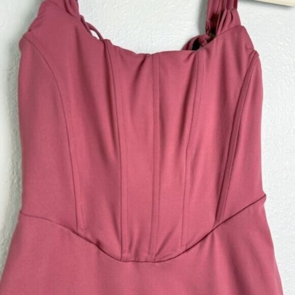 NWT Club L London terracotta square neck corset midi bodycon dress pink 2 - Picture 4 of 12